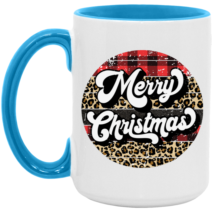Merry Christmas Flannel Leopard 15 oz Coffee Mug