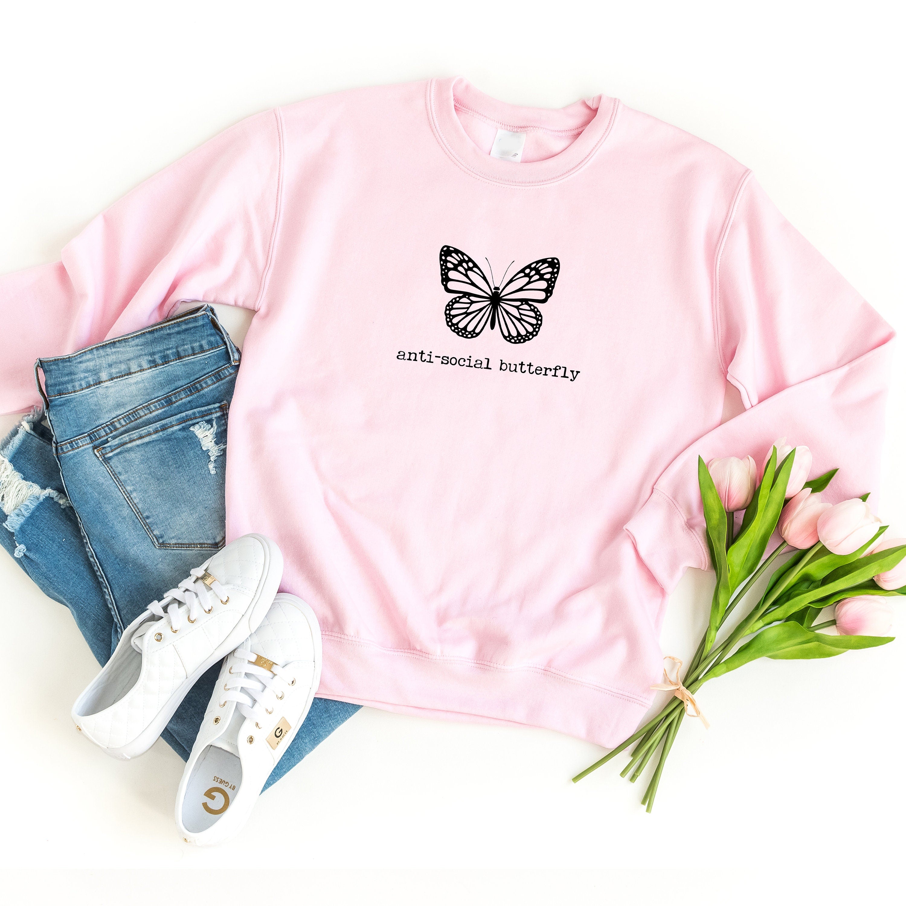 Anti social 2024 butterfly sweatshirt