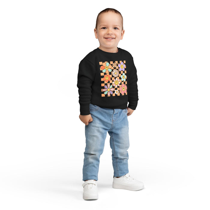 KIDS - Retro Checkered Flower Garden Sweatshirt