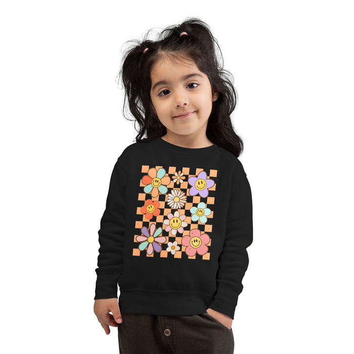 KIDS - Retro Checkered Flower Garden Sweatshirt