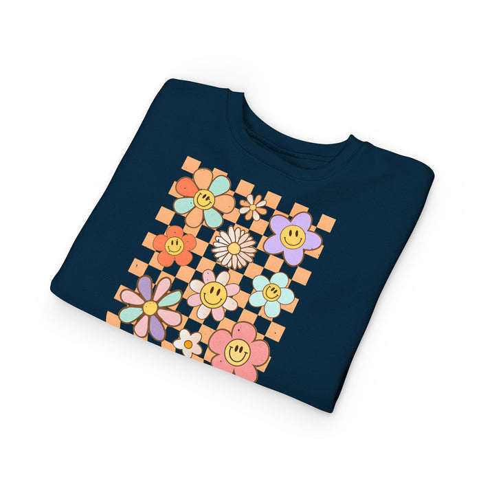 KIDS - Retro Checkered Flower Garden Sweatshirt