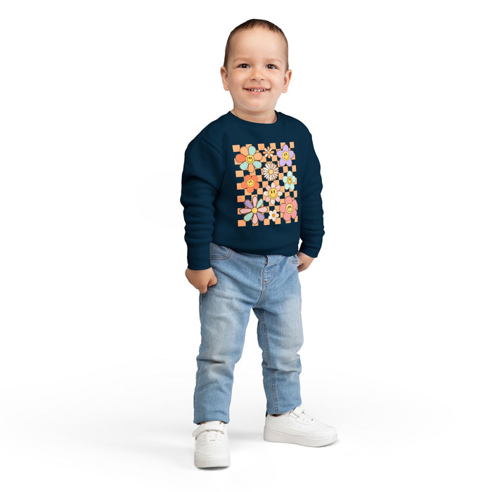 KIDS - Retro Checkered Flower Garden Sweatshirt