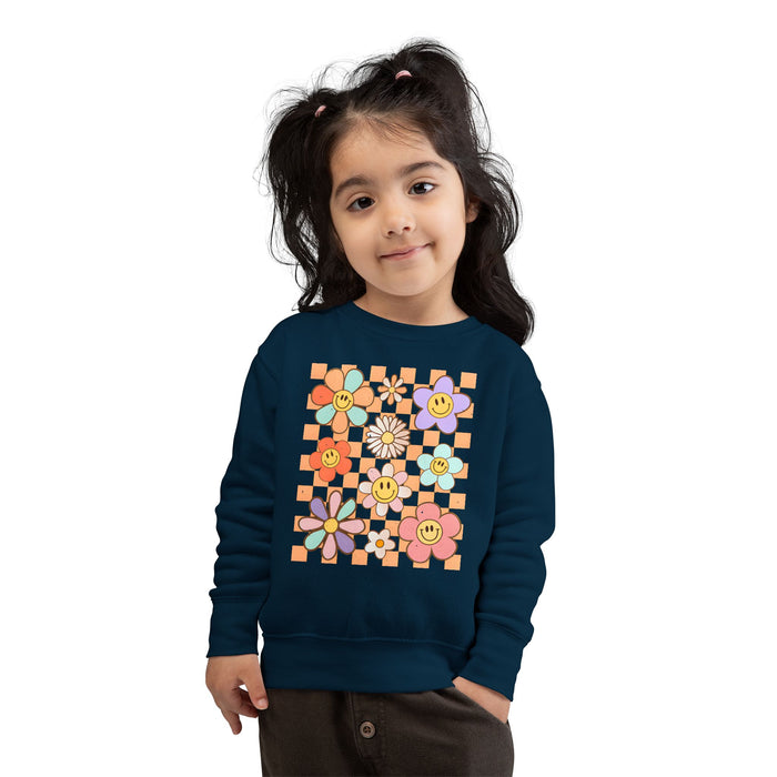 KIDS - Retro Checkered Flower Garden Sweatshirt