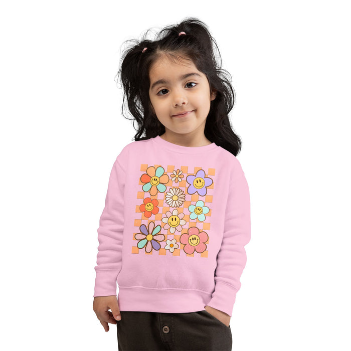 KIDS - Retro Checkered Flower Garden Sweatshirt