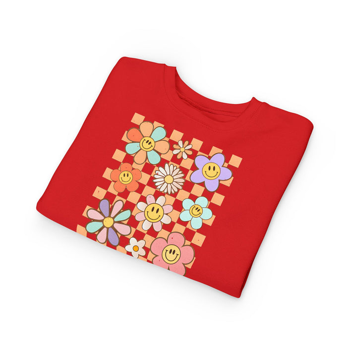 KIDS - Retro Checkered Flower Garden Sweatshirt