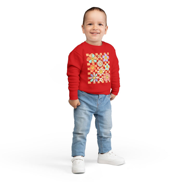 KIDS - Retro Checkered Flower Garden Sweatshirt