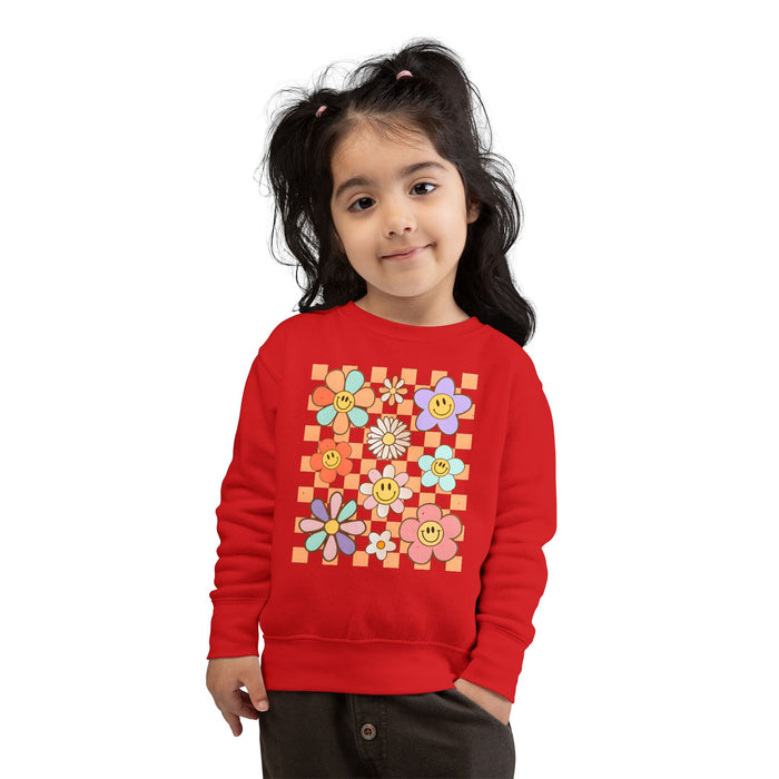 KIDS - Retro Checkered Flower Garden Sweatshirt