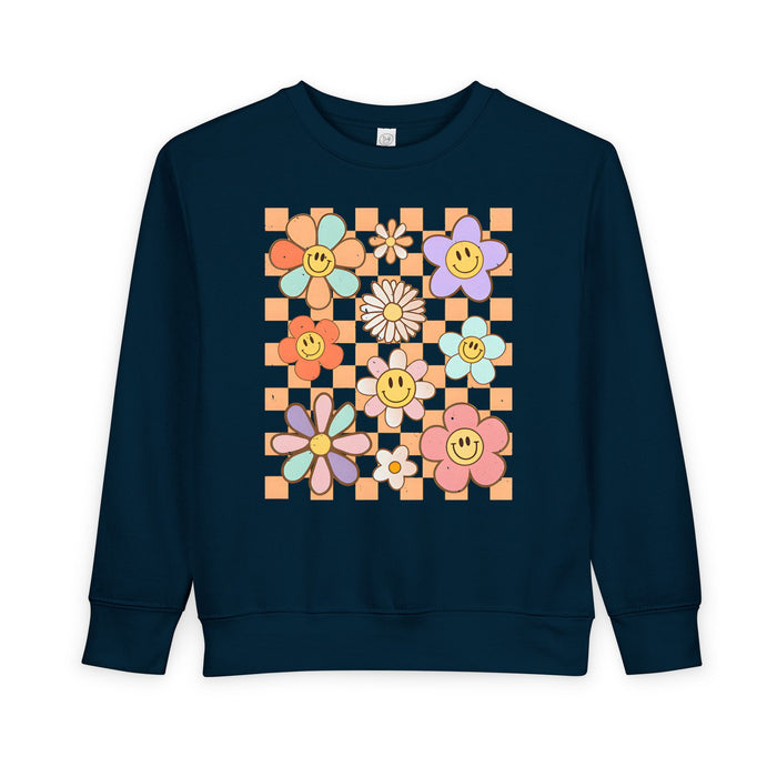 KIDS - Retro Checkered Flower Garden Sweatshirt