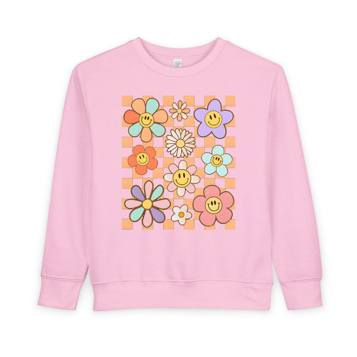 KIDS - Retro Checkered Flower Garden Sweatshirt