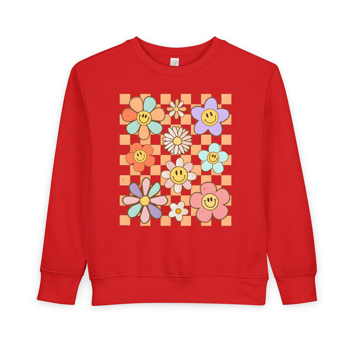 KIDS - Retro Checkered Flower Garden Sweatshirt