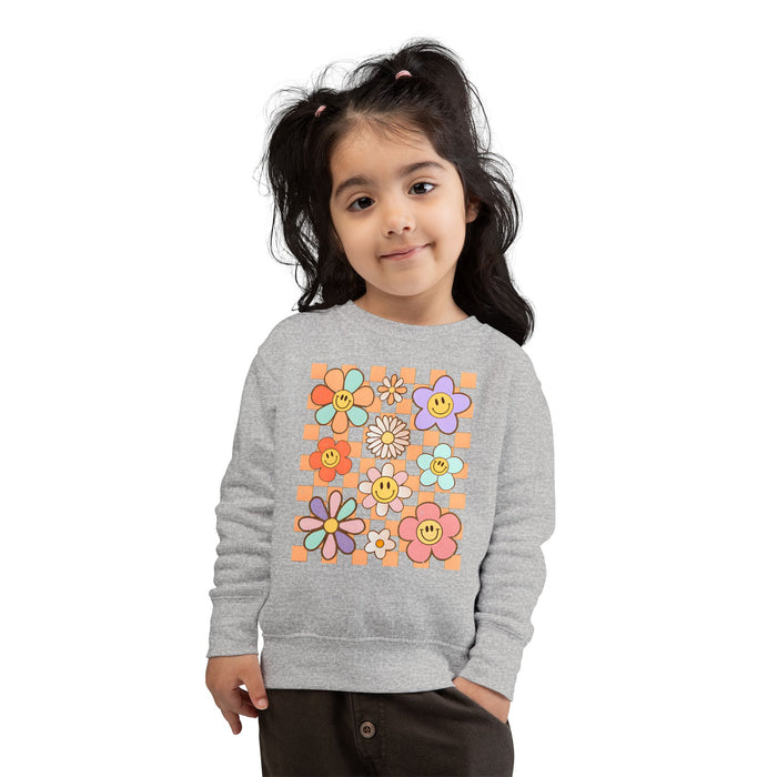 KIDS - Retro Checkered Flower Garden Sweatshirt