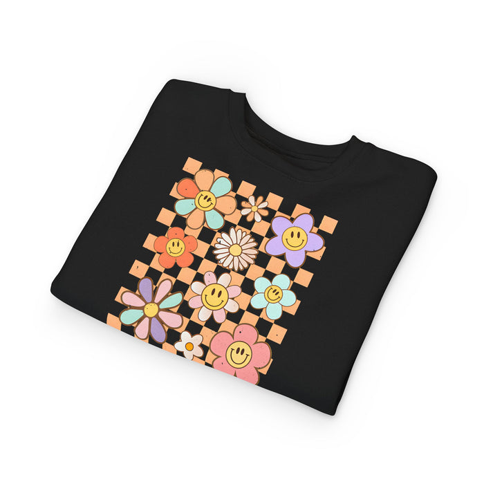 KIDS - Retro Checkered Flower Garden Sweatshirt