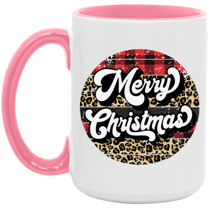 Merry Christmas Flannel Leopard 15 oz Coffee Mug