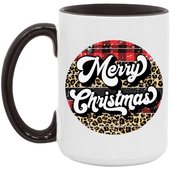 Merry Christmas Flannel Leopard 15 oz Coffee Mug