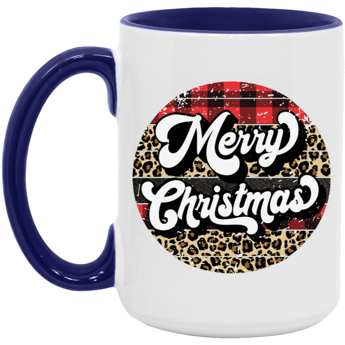 Merry Christmas Flannel Leopard 15 oz Coffee Mug