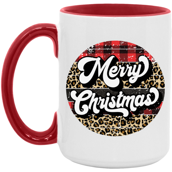 Merry Christmas Flannel Leopard 15 oz Coffee Mug