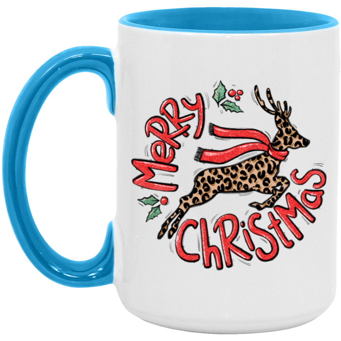Merry Christmas Reigndeer Leopard 15 oz Coffee Mug