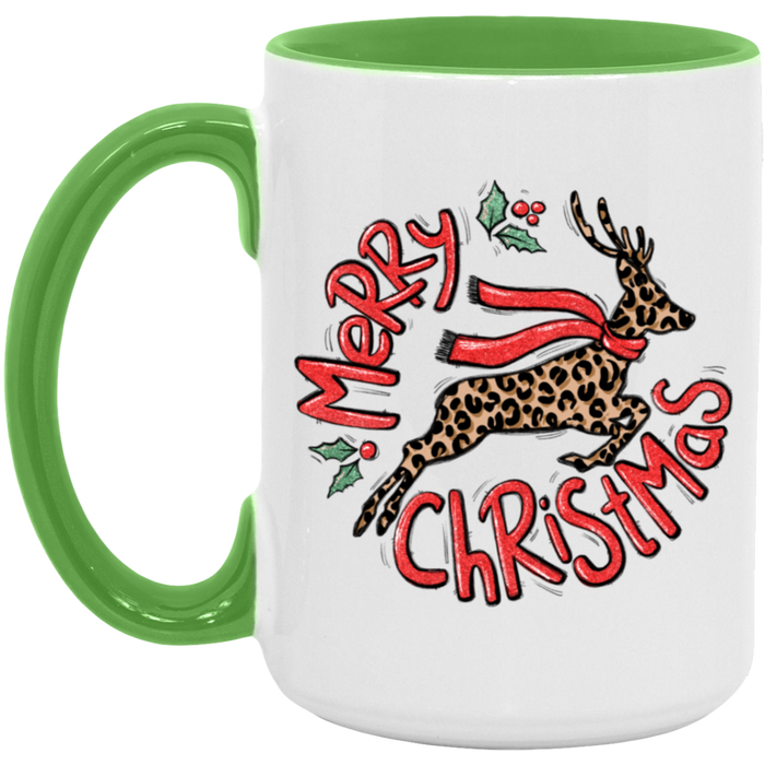 Merry Christmas Reigndeer Leopard 15 oz Coffee Mug
