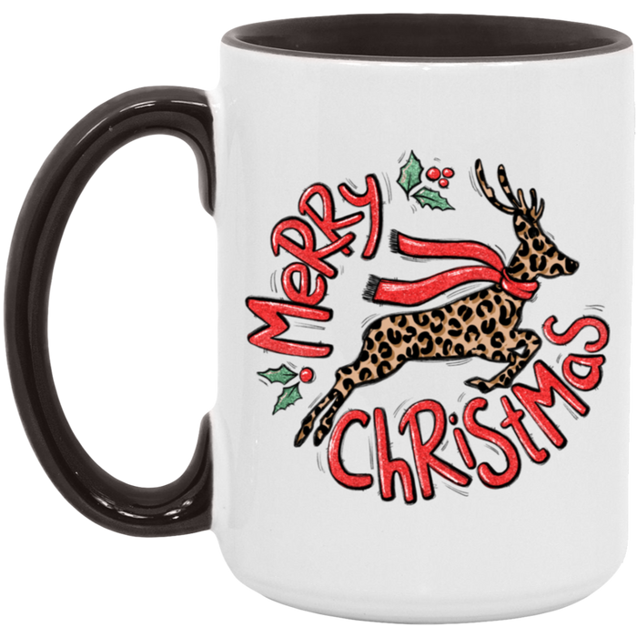 Merry Christmas Reigndeer Leopard 15 oz Coffee Mug