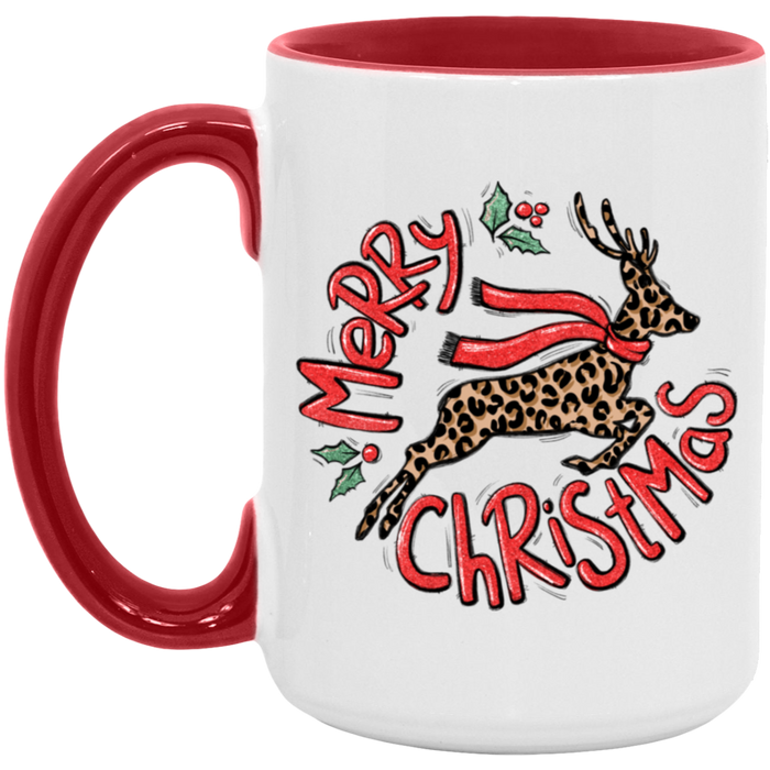 Merry Christmas Reigndeer Leopard 15 oz Coffee Mug