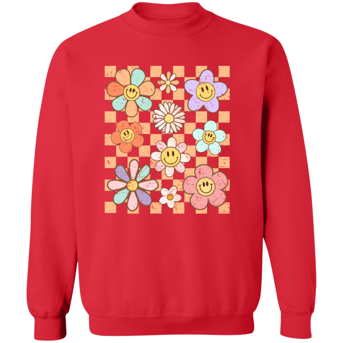 Retro Checkered Flower Garden Sweatshirt