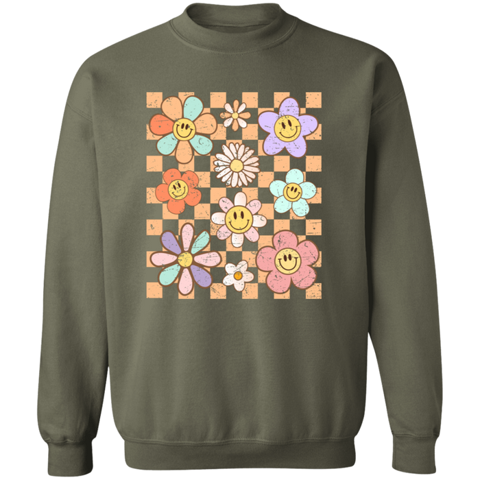 Retro Checkered Flower Garden Sweatshirt