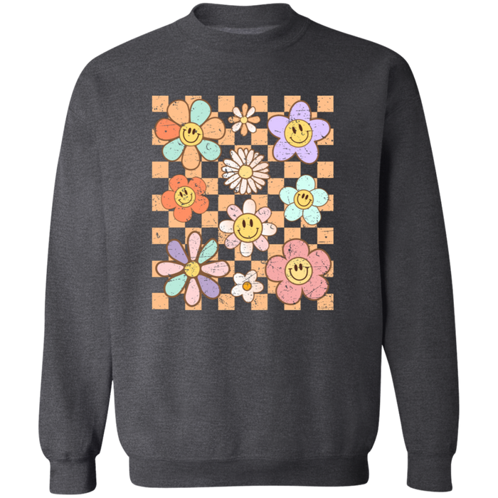 Retro Checkered Flower Garden Sweatshirt