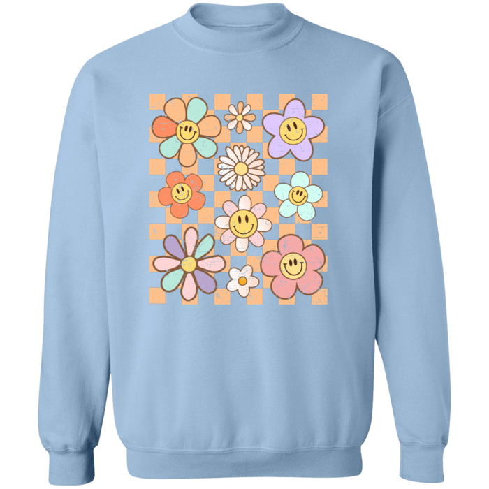 Retro Checkered Flower Garden Sweatshirt