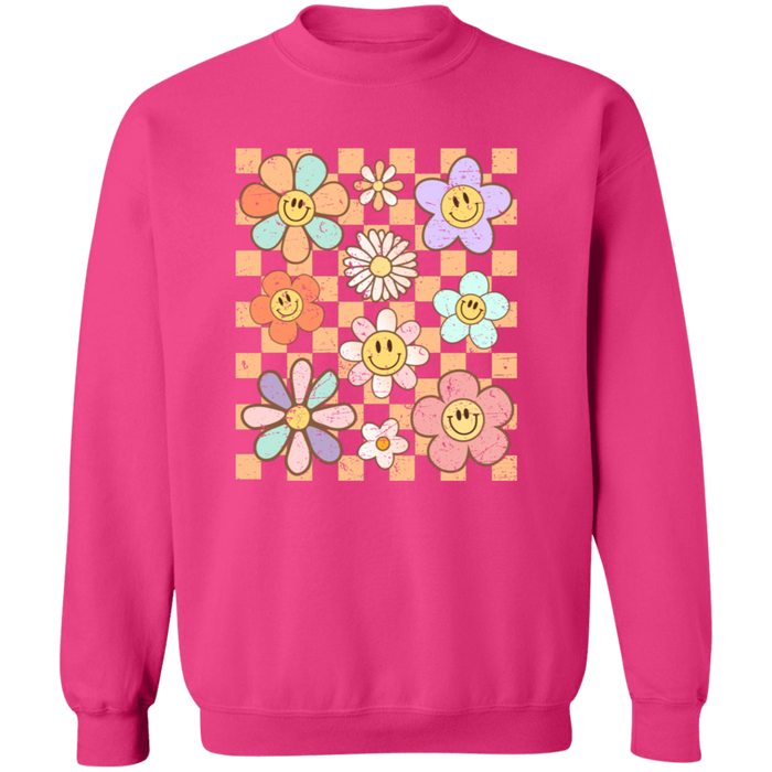 Retro Checkered Flower Garden Sweatshirt