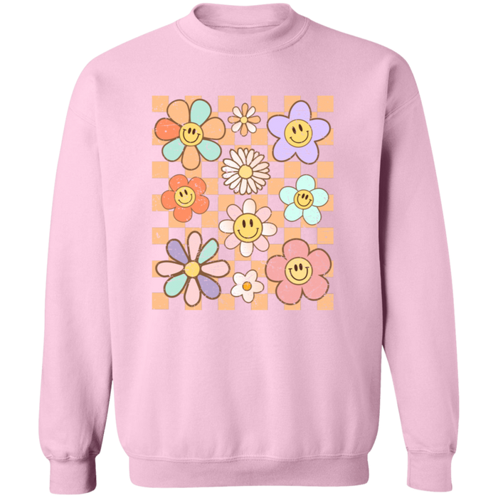Retro Checkered Flower Garden Sweatshirt