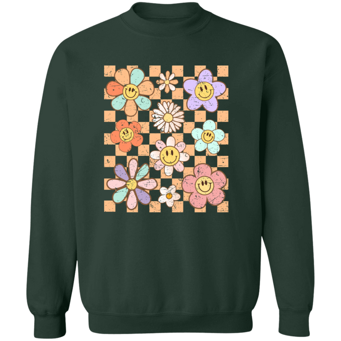 Retro Checkered Flower Garden Sweatshirt