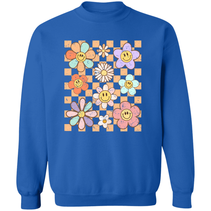 Retro Checkered Flower Garden Sweatshirt