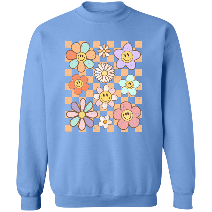 Retro Checkered Flower Garden Sweatshirt