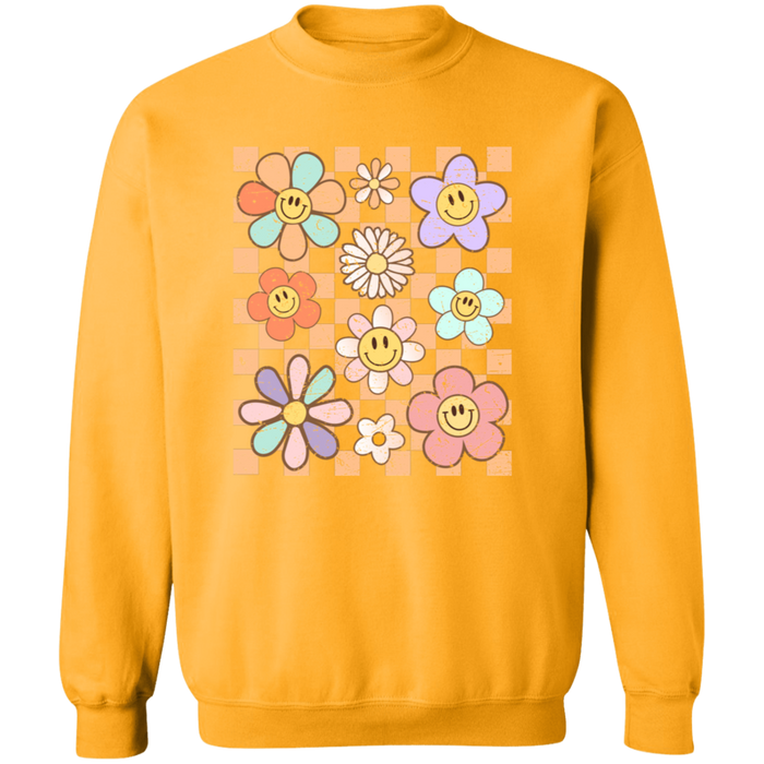 Retro Checkered Flower Garden Sweatshirt