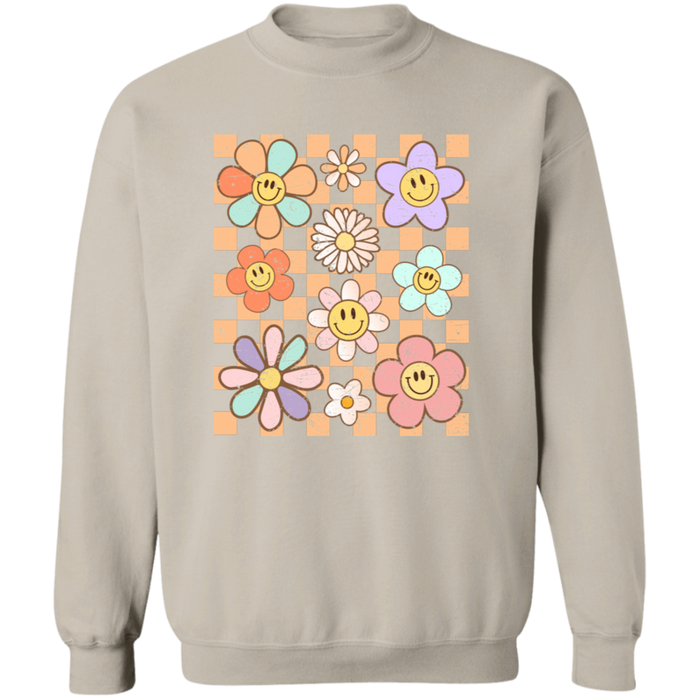Retro Checkered Flower Garden Sweatshirt