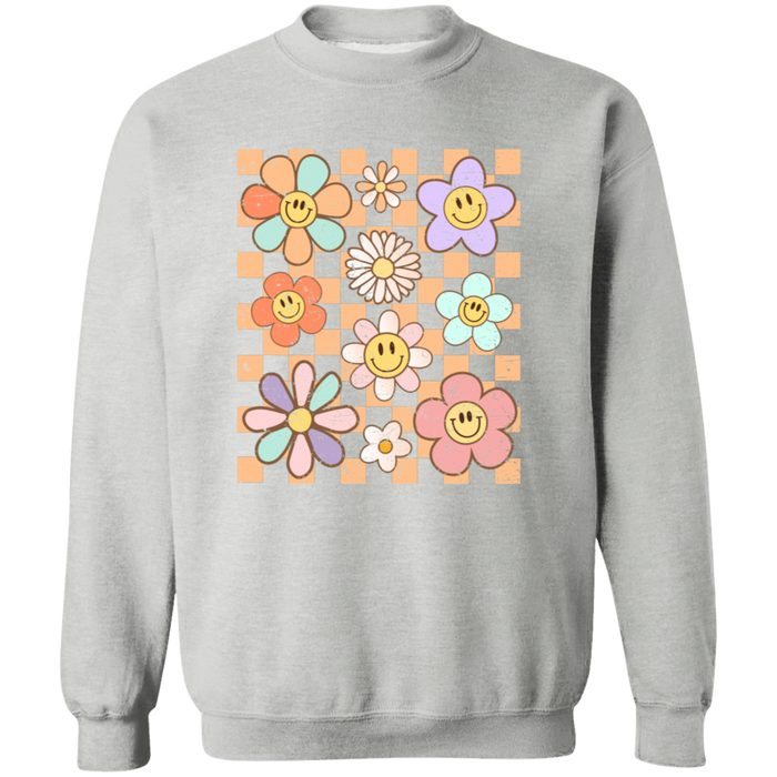 Retro Checkered Flower Garden Sweatshirt