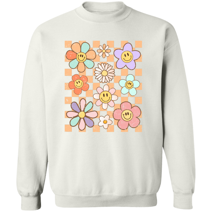 Retro Checkered Flower Garden Sweatshirt