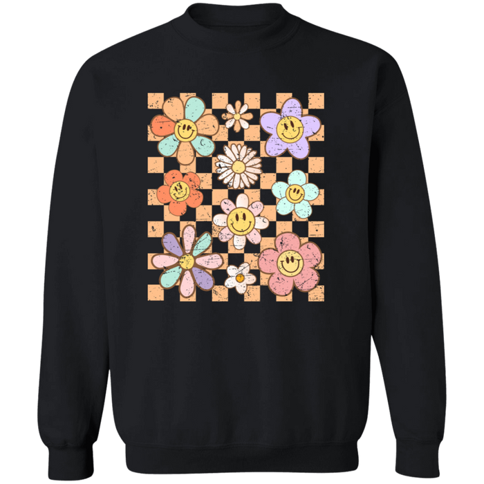 Retro Checkered Flower Garden Sweatshirt