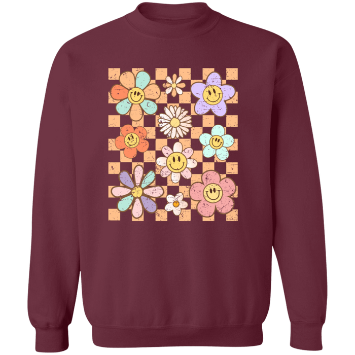 Retro Checkered Flower Garden Sweatshirt
