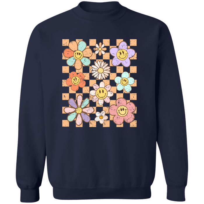 Retro Checkered Flower Garden Sweatshirt
