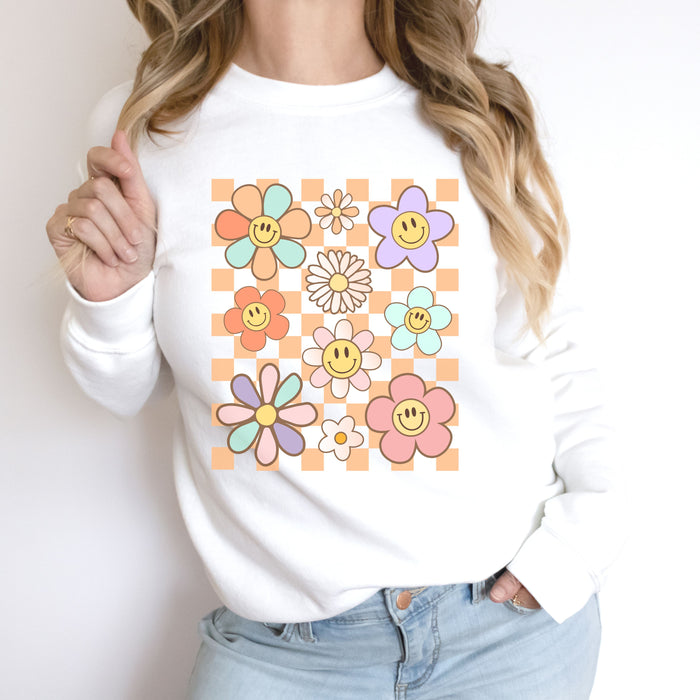 Retro Checkered Flower Garden Sweatshirt