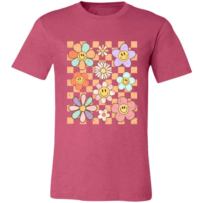 Retro Checkered Flower Garden T-Shirt