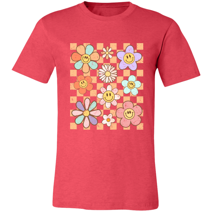 Retro Checkered Flower Garden T-Shirt