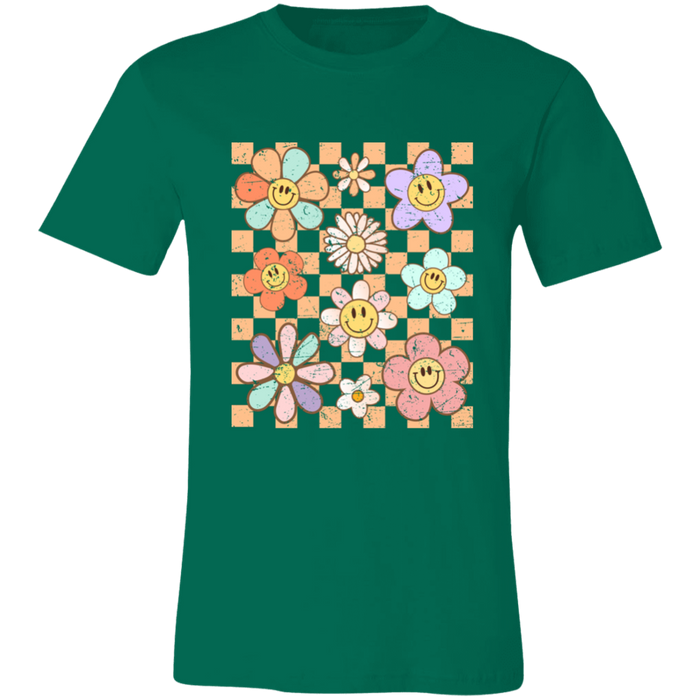 Retro Checkered Flower Garden T-Shirt