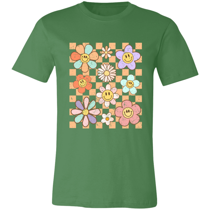 Retro Checkered Flower Garden T-Shirt