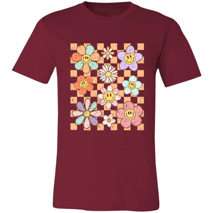 Retro Checkered Flower Garden T-Shirt