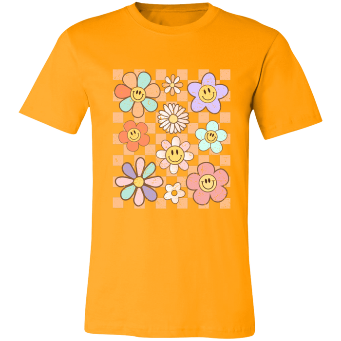 Retro Checkered Flower Garden T-Shirt