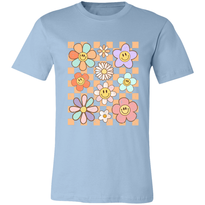 Retro Checkered Flower Garden T-Shirt