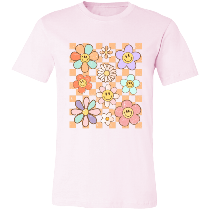 Retro Checkered Flower Garden T-Shirt