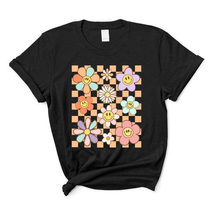Retro Checkered Flower Garden T-Shirt